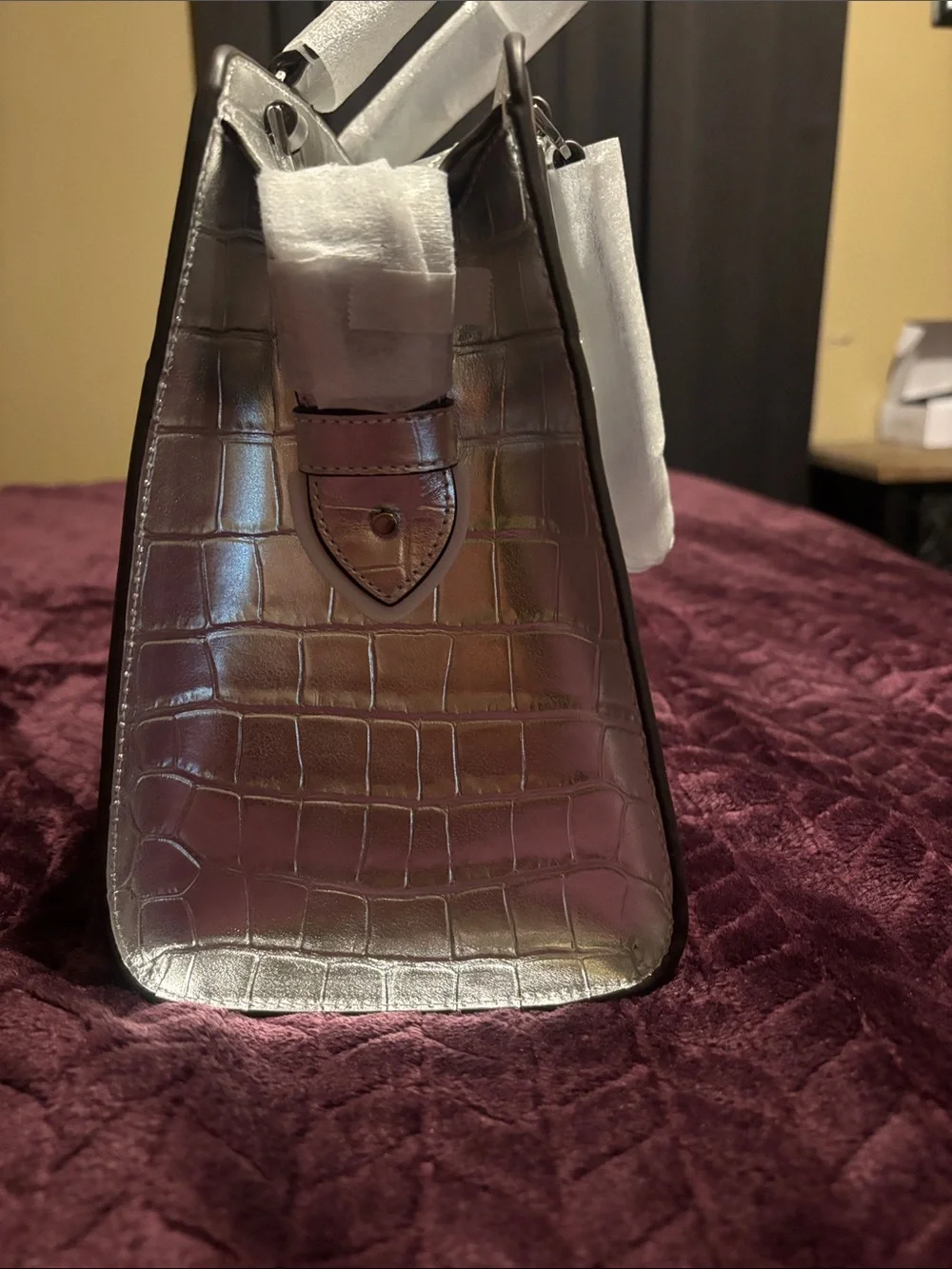 kate spade Metallic Silver Croc-Embossed Satchel